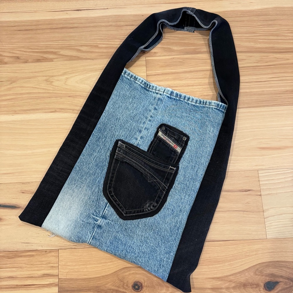 Upcycled Denim Tote Bag Diesel Jeans & Dessert Graphic - Picture 5 of 15